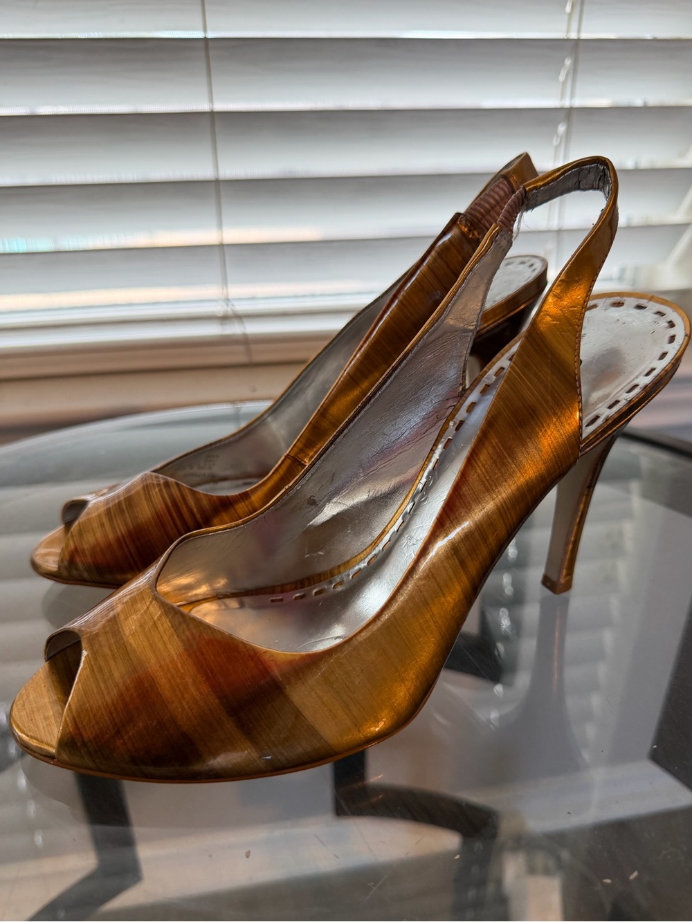 Gianni Bini Metallic Bronze Peep-Toe Slingback Heels